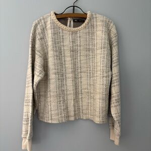 Zara Pearl Embellished Tweed Long Sleeve Top – Women’s Size S